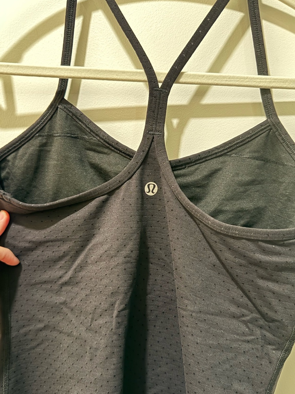 Lululemon Power Y Perforated Racerback Luon Athletic Tank Top Shine Dot Black - Picture 3 of 13